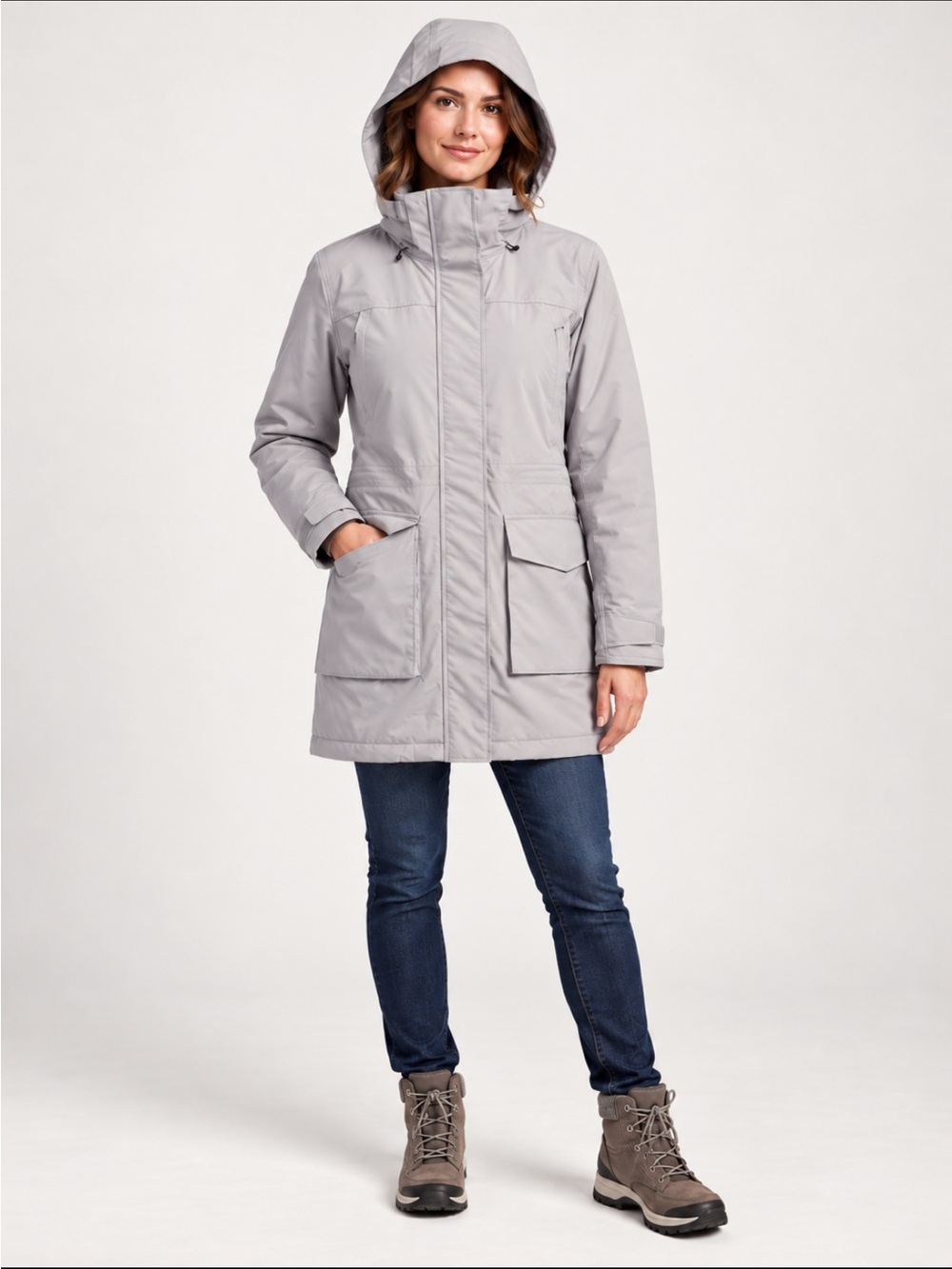 LANDSEND Women’s Squall Insulated Hooded Parka +7° TO +32° Dark Cameo Gray